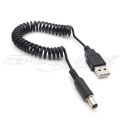 Кабель живлення USB to DC 5.5x2.1 мм, кручений 1.2 м, фото 1