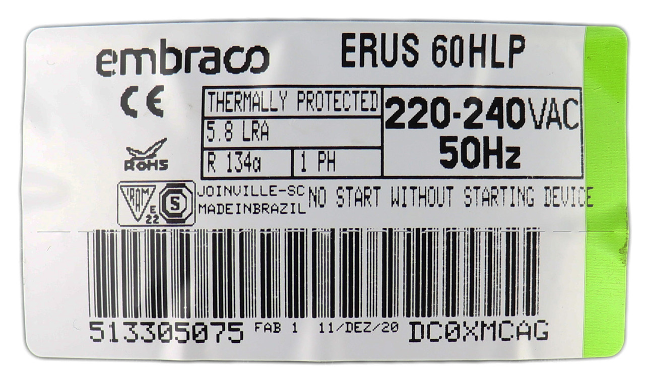 Компрессор 144 W для холодильника Embraco ERUS60HLP (5,19 куб.), R-134a Бразилия. гарантия 6 месяцев - фото 2 - id-p1464610967