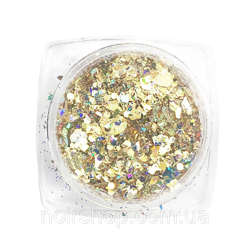 Komilfo блискіточки MIX chameleon 002, мікс розмірів, (золотий/зелений/блакитний), 1,5 г
