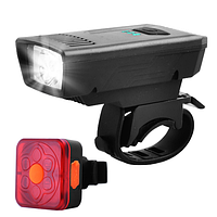 Велосипедный фонарь с габаритами 1803-2 XPE + STOP 6 LED, micro USB, встроенный аккумулятор