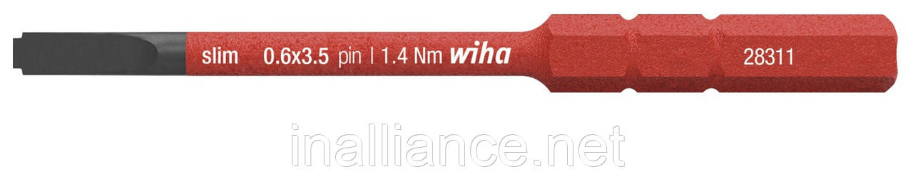Біта 3.5 мм шліц з хвостовиком SoftFinish electric slimBit Wiha 44385