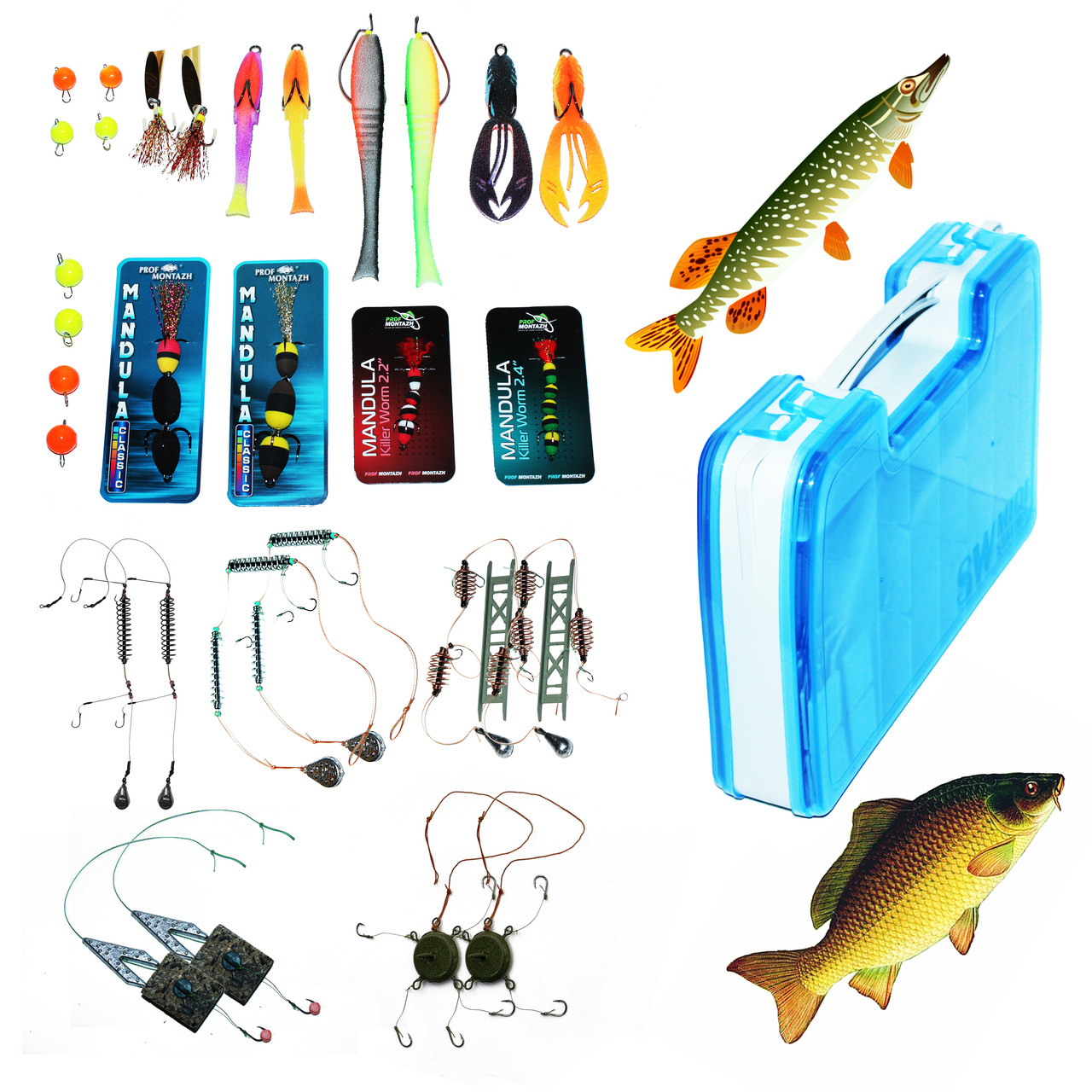 Снасті на щуку, судака, коропа, карася + коробка двостороння, фото 1