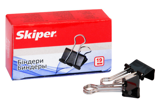 Біндер 19мм, чорний, 12шт, карт. упаковка, Skiper, SK-5008