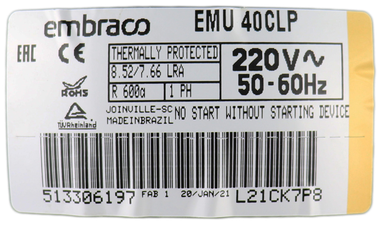Компрессор для холодильника Embraco EMU40CLP (5,96 куб.),(98 w) R-600a Бразилия. гарантия 6 месяцев - фото 2 - id-p1464643555