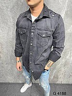 Мужская стильная джинсовая рубашка серая Турция шикарное качество оверсайз