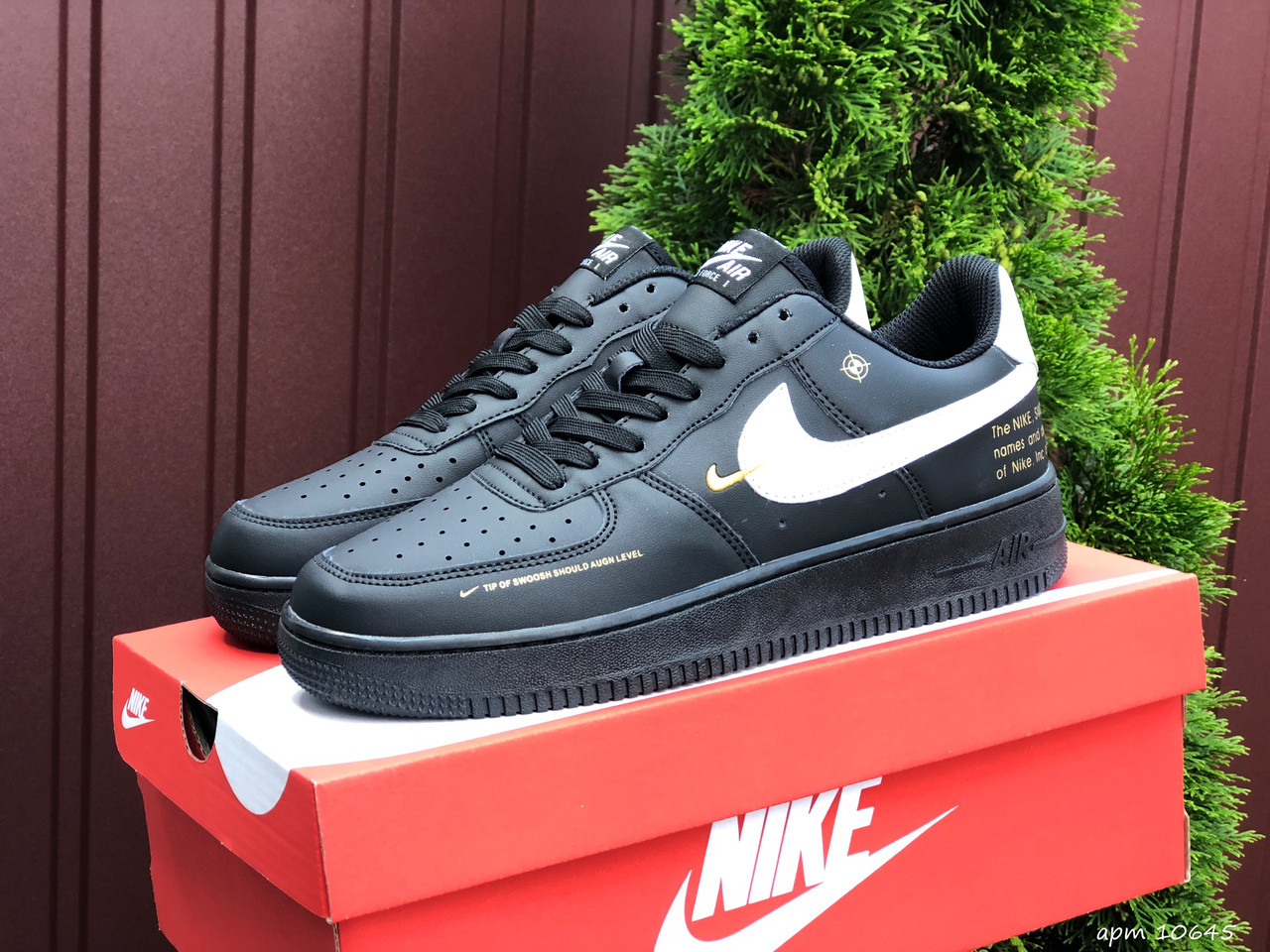 Кросівки жіночі Nike Air Force чорні з білим найк аір форс демісезонні шкіряні