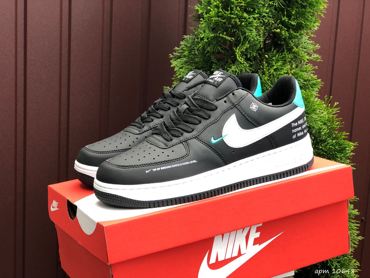 Кросівки жіночі Nike Air Force чорні з білим \ м'ятний найк аір форс демісезонні шкіряні