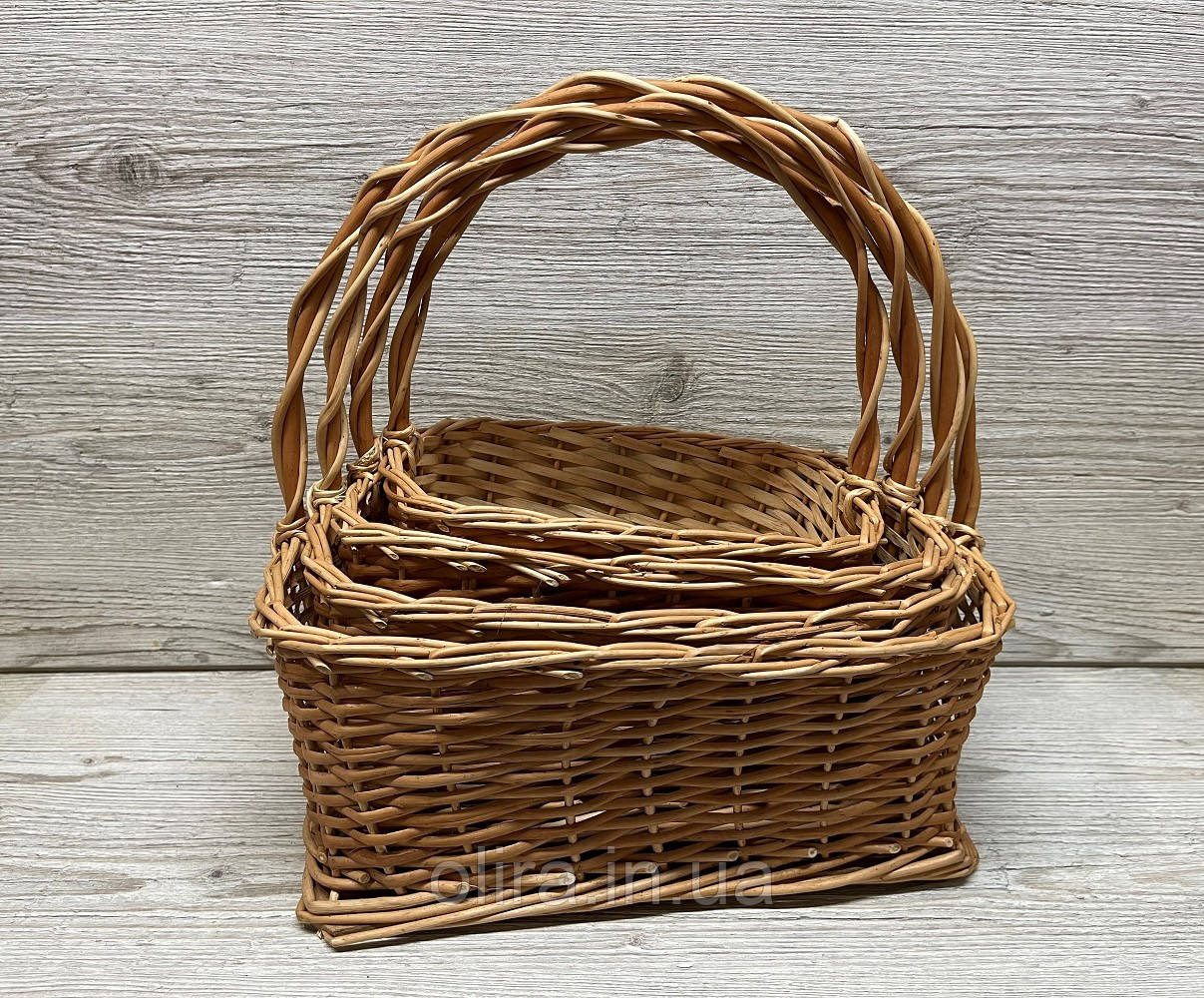 Набір прямокутних кошиків натуральний, фото 1