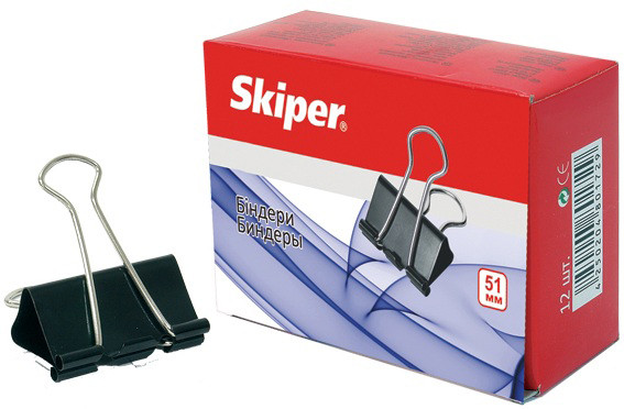 Біндер 51мм, чорний, 12шт, карт. упаковка, Skiper, SK-5012