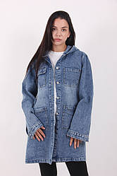 Джинсовий жіночий кардиган з кишенями і вшитим капюшоном 56