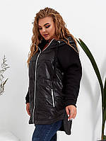 Женская куртка большие размеры оверсайз демисезон реглан комбинированная бежевый 52-54. Черный, 52/54