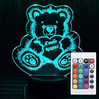 Акриловый светильник-ночник с пультом 16 цветов Медвежонок Любви tty-n000192