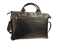 Кожаная мужская сумка для ноутбука и документов большая горизонтальная через плечо с ручками коричневая SMG29