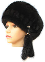 Норковая женская шапка модель Стюардесса цвет чёрный