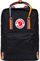 Модный городской рюкзак kanken fjallraven фиолетовый сумка канкен Радуга портфель Rainbow с радужными ручками черный с радужными лямками
