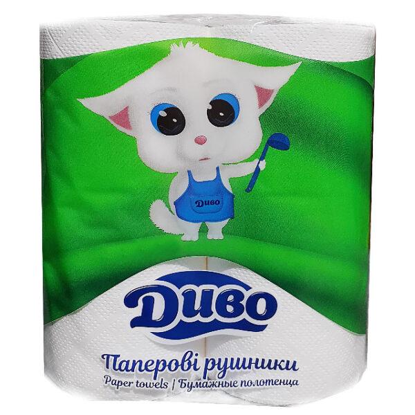 Рушники паперові рулонні ДИВО 2шт 2-х шарові білі, фото 1