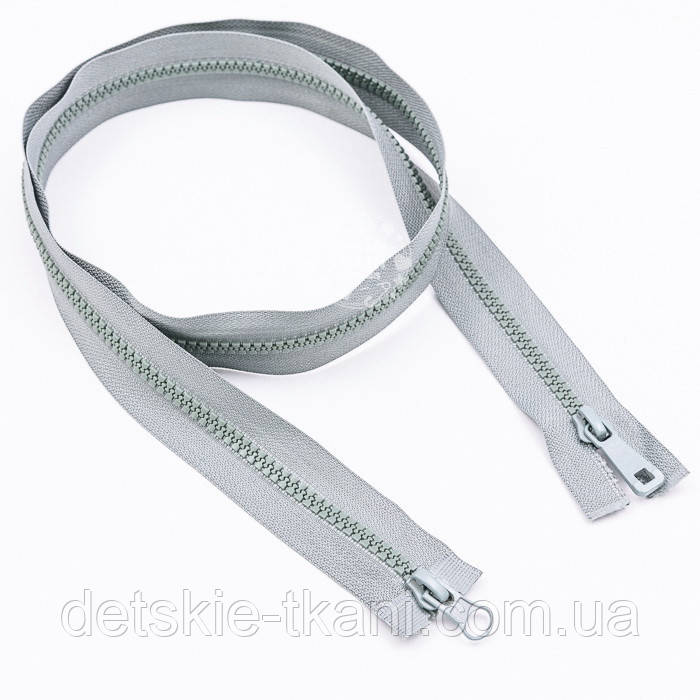 Блискавка тракторна тип 5 з двома бігунками, світло-сірого кольору, довжина 100 см, фото 1