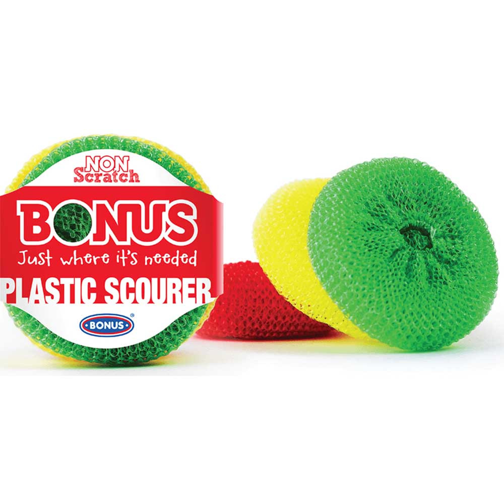 Пластиковий скребок (скрубер) від подряпин на посуді Bonus Plastic Scourer 1 упак / 3 шт