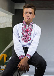 Сорочка вишиванка для хлопчика з червоною вишивкою бавовна 152