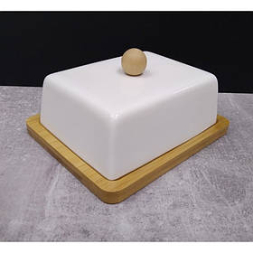 Маслянка фарфорова 15 см на бамбуковій підставці Interos PJ00686