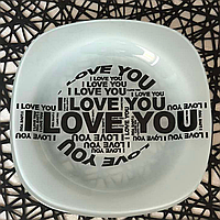 Стеклянные тарелки Love 25*25 см обеденные (распродажа)