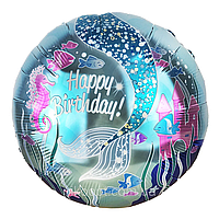 Куля кругла Happy Birthday морської фольгований 45 см