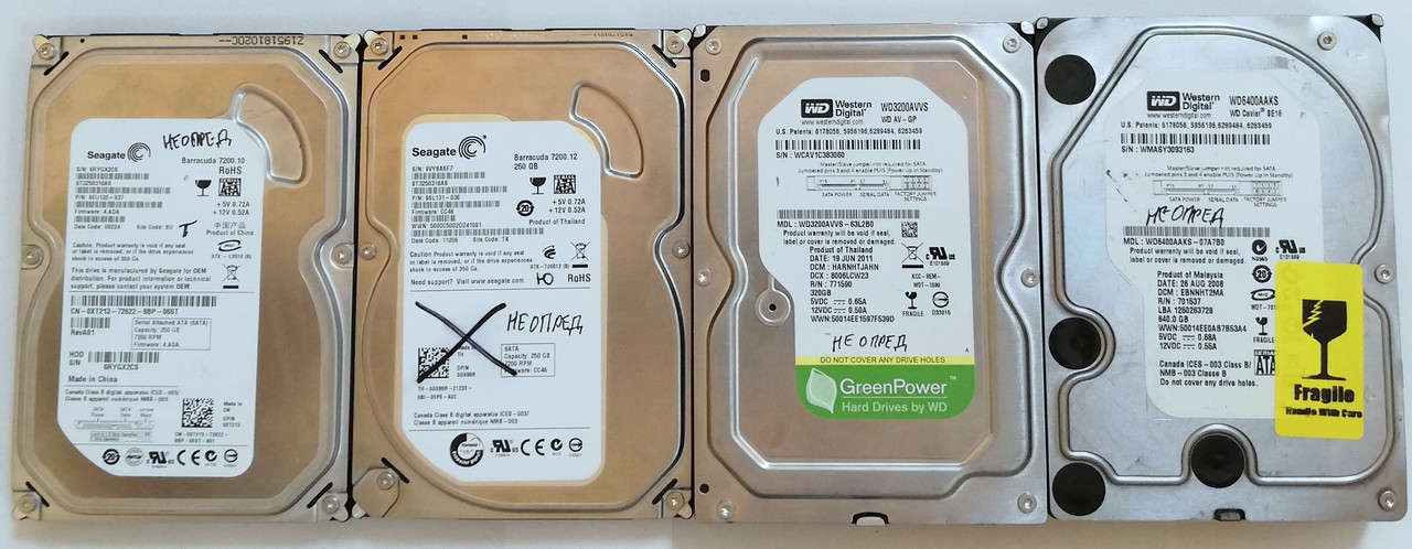Лот жорстких дисків 6 шт. MIX для ПК 250-640GB 3.5" 5400-7200rpm SATA2II Б/В Під ремонт