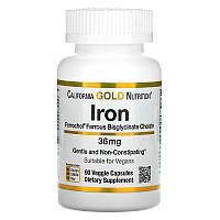 California Gold Nutrition, Ferrochel, залізо (бісгліцинат), 36 мг, 90 рослинних капсул