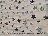 Тканина муслін сірі та м'ятні зірки на білому тлі Туреччина ширина 160 см для пелюшок хлопчиків і дівчаток, фото 2