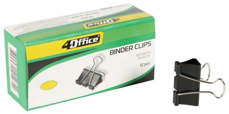 Біндер 25 мм, чорний, 12 шт., карт. паковання, 4OFFICE, No4-328, фото 1