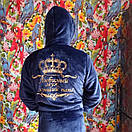 Чоловічий халат з плюшевої махри з іменною вишивкою на подарунок довгий на запах з коміром, фото 9