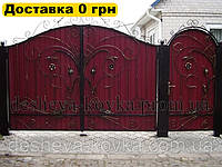 Кованые ворота из профнастилом и коваными элементами