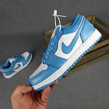 Жіночі кросівки в стилі Nike Air Jordan 1 low низькі білі з блакитним, фото 8