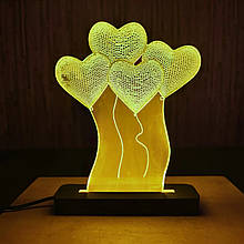 Акриловий світильник-нічник Серця жовтий tty-n000136