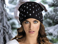 Женская трикотажная молодежная шапка со стразами Damiana цвет графит. Черный