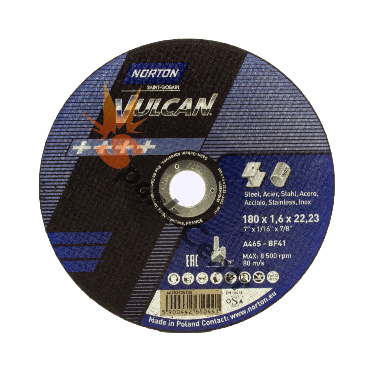 Круг відрізний по металу 180x1,6x22,23 NORTON VULKAN для ручних шліфувальних, фото 1