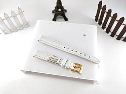 Шкіряний ремінець для наручних годинників Nagata 12 мм білий гладкий із золотою пряжкою, ремінець натуральна шкіра 12 мм