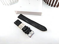 Шкіряний ремінець для наручних годинників чорний Nagata 22 мм Spain текстурний зі сріблястою пряжкою