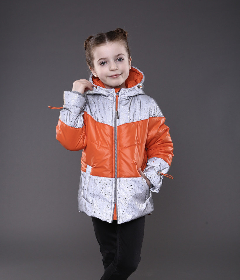 Демісезонна куртка на дівчинку світловідбиваюча курточка весна-осінь помаранчева 5-7 років