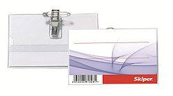 Бейдж із затискачем і шпилькою, 90*57 мм, прозорий, Skiper, SK-003