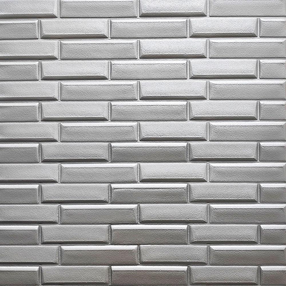 Декоративна 3Д стінова панель Облицювальна цегла Срібло 3d панелі для стін кладка 700x770x5мм (34)