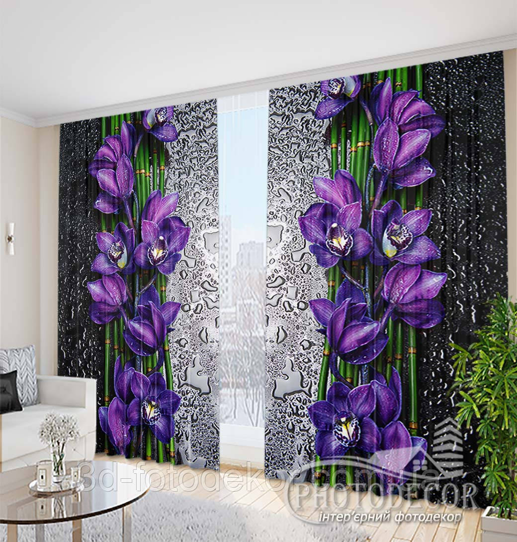 3D Фото Штори "Крапля краси. Фіолет" 2,5м*2,6м (2 полотна по 1,30м), тасьма, фото 1
