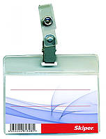 Бейдж із кліпом 93*78 мм, горизонтальний, прозорий, Skiper, SK-004