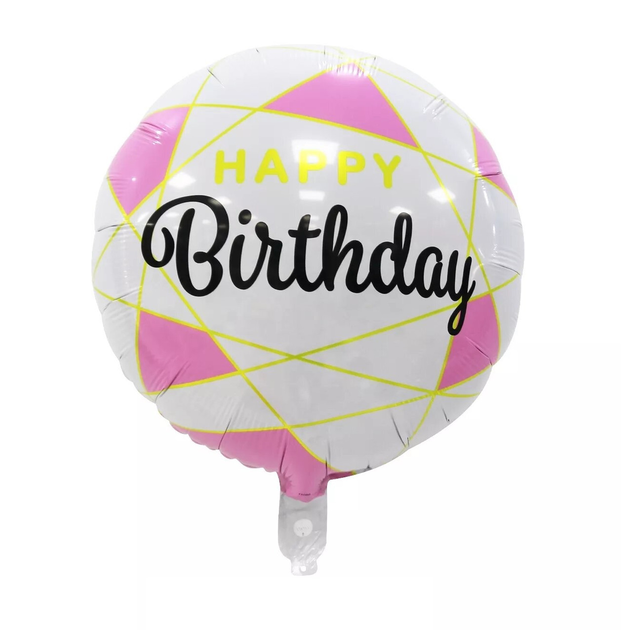 Фольгована кулька круг "Happy Birthday трикутники" 18"(45см) 1шт.