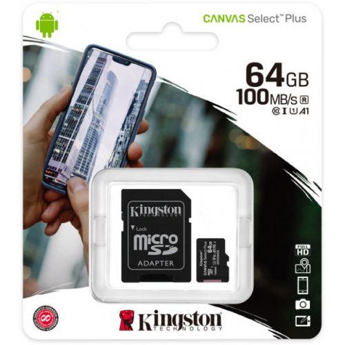 Карта пам'яті Kingston microSDHC 64GB Canvas Select Plus A1 (W100/R85) UHS-1 SD адаптер (SDCS2/64GB)