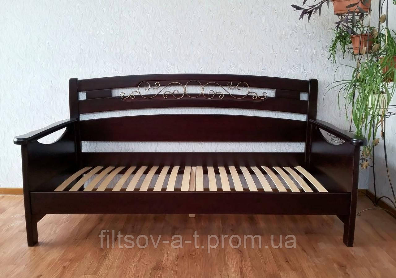 Прямой односпальный диван из массива натурального дерева с кованным элементом "Премиум" от производителя 70х200, венге - фото 5 - id-p1464958618
