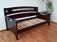 Прямой односпальный диван из массива натурального дерева с кованным элементом "Премиум" от производителя 90х190, венге