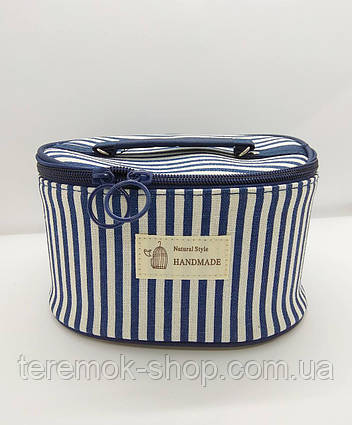 Косметичка кейс тканинна синя на блискавці каркасна, органайзер для косметики 21х16х12 см Велика