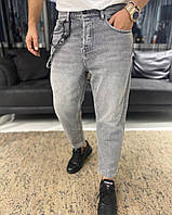 Мужские серые джинсы укороченные, турецкие мужские свободные джинсы весна осень