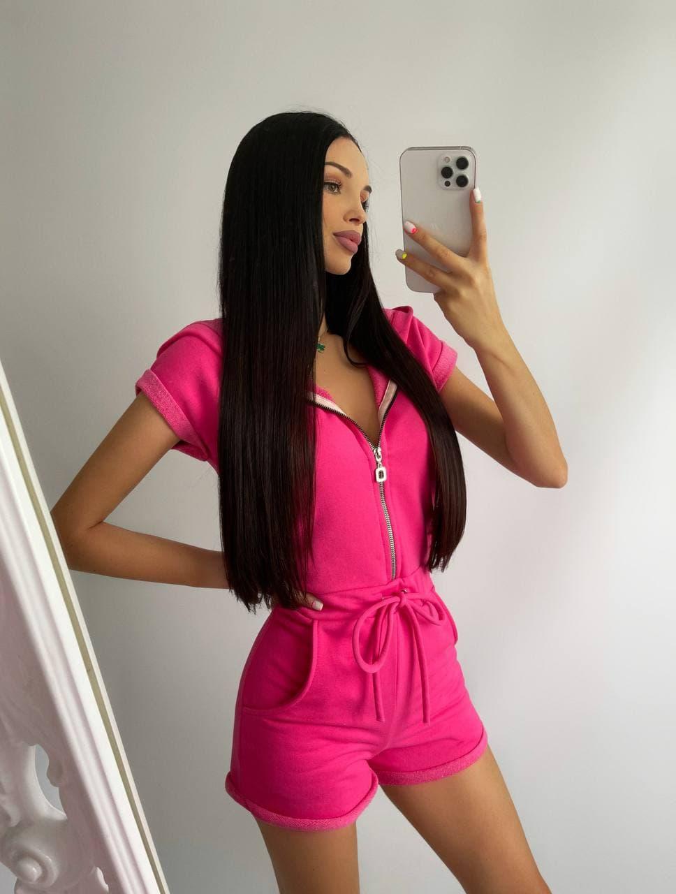 Комбінезон Люсі жіночий з капюшоном на блискавицях і куліскій на поясі різні кольори Df3908